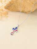 wholesale 925 Sterling Silver USA Flag Cross Pendant Necklace with Chain 4-Leaf Clovers Design-0-3