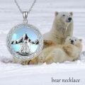 wholesale 925 Sterling Silver Polar Bear Mother Cub Mountain Pendant Necklace Platinum Plated-0-1