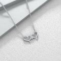 wholesale 925 Sterling Silver Double Heart Pendant with Cubic Zirconia Chain Necklaces for Women s 45cm Length-0-4
