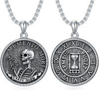 wholesale 925 Sterling Silver Memento Mori Skull and Hourglass Coin Pendant Necklace for Men Women 24 Chain  Set-Memento Mori 2