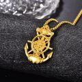 wholesale Gold 925 Sterling Silver Anchor Compass Pendant Necklace  - Nautical Navy Protection  for Men 24+2 Rolo Chain-0-3