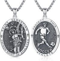 wholesale 925 Sterling Silver Saint Sebastian Soccer Athlete Protection Medallion Pendant Necklace for Men-Soccer