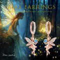wholesale Rose Gold 925 Sterling Silver Blue Crystal Tinkerbell Fairy Angel Dangle Drop Earrings for Women-0-2