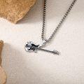 wholesale 925 Sterling Silver Electric Guitar Pendant Necklace Punk Rock Music Jewelry for Women and Men-0-3