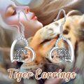 wholesale 925 Sterling Silver Heart-Shaped Tiger and Girl Design Drop Earrings - Hypoallergenic Gift for Her-0-1