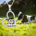 wholesale 925 Sterling Silver Cow Family Love Heart Pendant Necklace for Women Girls Gifts-0-4
