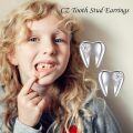 wholesale 925 Sterling Silver Tooth Shape Heart Cz Stud Earrings Platinum Rose Gold Plated-0-5