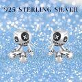 wholesale 925 Sterling Silver Metal Voodoo Doll Stud Earrings - Gothic Horror Skeleton Heart Jewelry-0-4