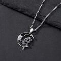 wholesale 925 Sterling Silver Dragon on Crescent Moon Gothic Necklace for Men & Women-0-3