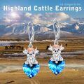 wholesale 925 Sterling Silver Blue Crystal Highland Cow Heart Drop Earrings-0-5