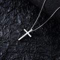 wholesale 925 Sterling Silver 3 Row Cubic Zirconia Cross Pendant with Box Chain for Women - Adjustable Length from 46-80cm Perfect Baptism Gift-0-3
