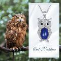wholesale 925 Sterling Silver Blue Lapis Lazuli & White CZ Owl Pendant Necklace for Women Gifts-0-3