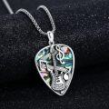 wholesale 925 Sterling Silver Guitar Pick Shaped Necklace with Abalone Shell and Musical Notes for Musicians-0-3