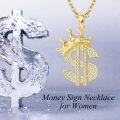 wholesale 925 Sterling Silver Plated Gold  Crown Dollar Sign Pendant Necklace for Women and Men-0-3