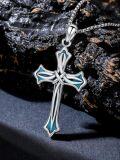 wholesale 925 Sterling Silver & Turquoise Stone Celtic Knot Cross Pendant Necklaces for Men/Women-0-2