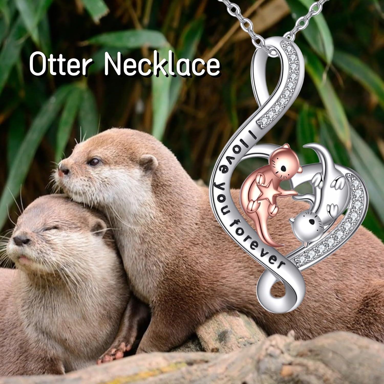 wholesale 925 Sterling Silver Heart-Shaped Cat and Dog Pendant Necklace with Cubic Zirconia Stones - Valentine's Day Gifts for Her-0-1