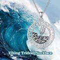 wholesale 925 Sterling Silver Trident Pendant with Waves and Rune Design on Round Medallion Necklace - 3 Sizes Available-0-3