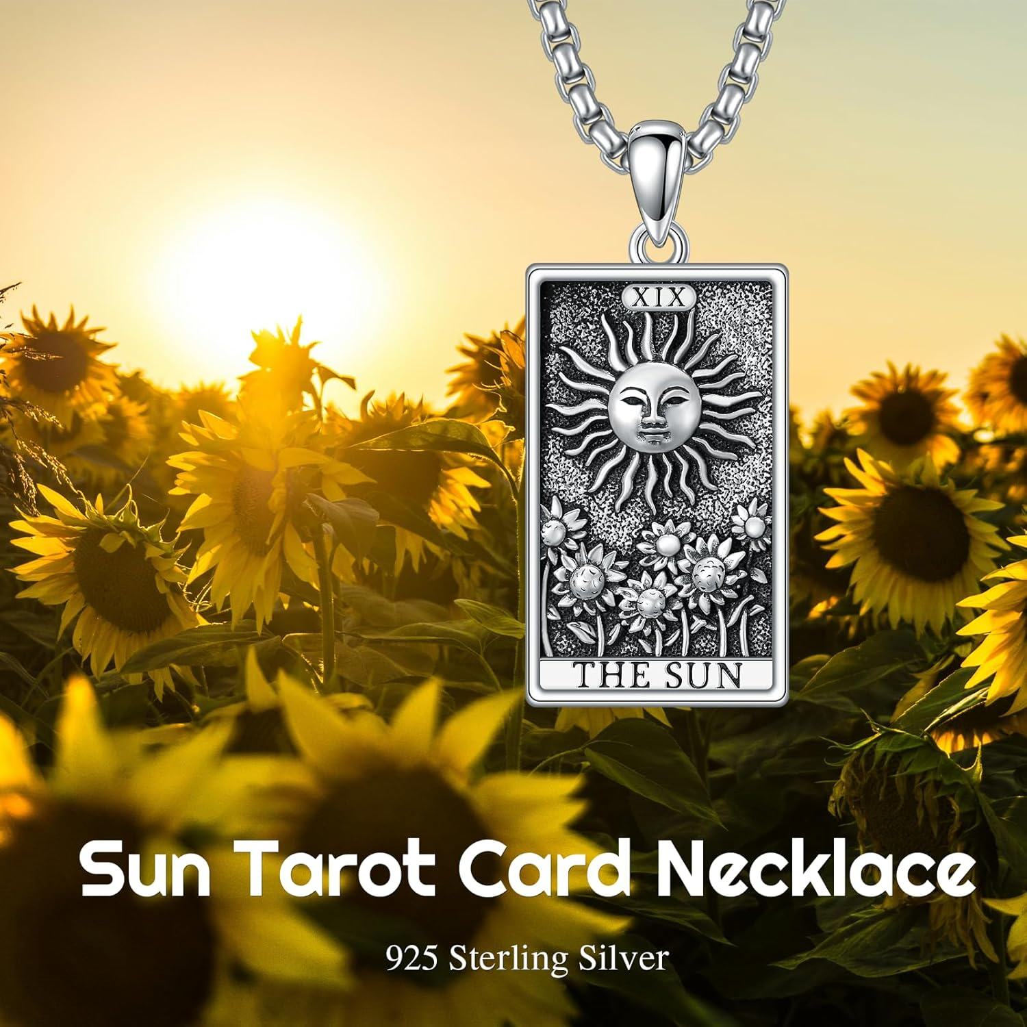 wholesale 925 Sterling Silver The Sun Tarot Pendant Necklace with Stainless Steel Chains for Women Men Gifts Jewelry 45cm Chain Length-0-1
