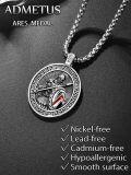 wholesale 925 Sterling Silver Ancient Warrior Amulet Pendant with Red Accents and Greek Key Design on 24+2mm Rolo Chain-0-4