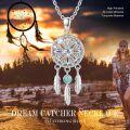 wholesale 925 Sterling Silver Round Blue Stone Flower Design Dreamcatcher Feather Pendant Necklaces for Women Girls s-0-5