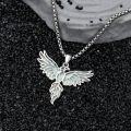 wholesale 925 Sterling Silver White Fire Opal Heart Dove Pendant Necklace for Women Girls Gift-0-16