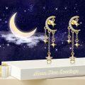 wholesale Gold 925 Sterling Silver CZ Sparkling Crescent Moon & Stars Dangle Drop Earrings with Chain 2 Long-0-6