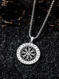 wholesale 925 Sterling Silver Norse Vegvisir Compass & Tree of Life Pendant Necklace  with Wolf Head and Mjolnir Charm-0-2