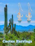 wholesale 925 Sterling Silver Cactus with Turquoise Stone Western Style Dangle Drop Earrings for Women-0-3
