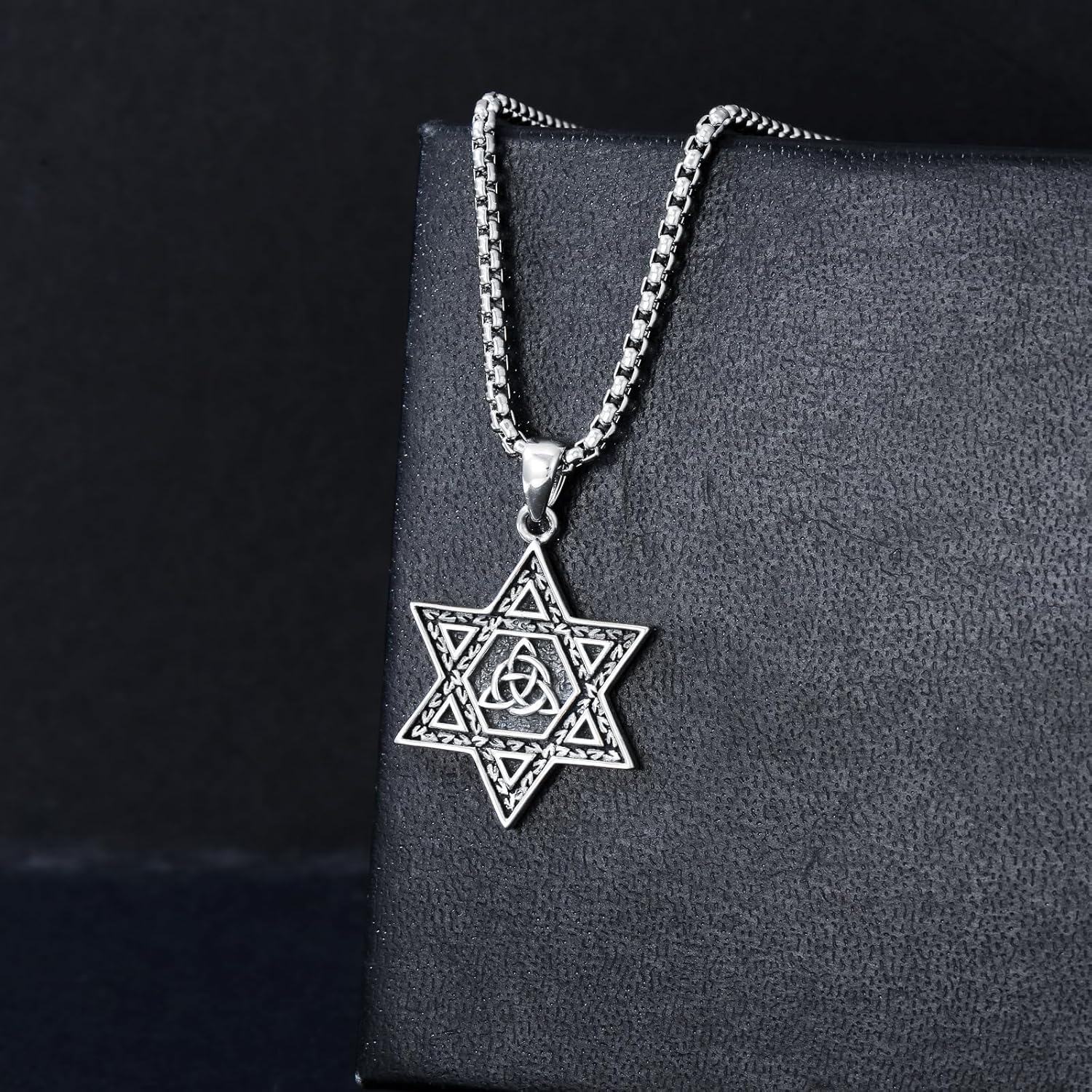 Sterling Silver Star of David Lion of Judah Celtic Knot Chai Pendant Necklace-0-2