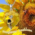 wholesale 925 Sterling Silver Heart-Shaped Citrine Sunflower Pendant Necklace with Bee Charm Gift for Her-0-4