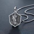 wholesale 925 Sterling Silver Jesus Christ Shield Pendant Necklace Oxidized Finish Mens Religious Jewelry-0-1