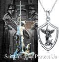 wholesale 925 Sterling Silver Angel of Protection Shield Pendant Necklace with Cross and Dragon Design-0-5