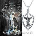 wholesale 925 Sterling Silver Angel of Protection Shield Pendant Necklace with Cross and Dragon Design-0-5