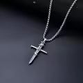 wholesale 925 Sterling Silver &  Barbed Wire Nail Cross Pendant with Beaded Chain for Men's s (24)-0-3