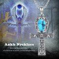 wholesale 925 Sterling Silver Egyptian Ankh Cross Turquoise Pendant Necklace For Women-0-5
