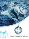 wholesale 925 Sterling Silver Blue Crystal Dolphin Wave Pendant Necklace-0-5