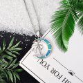 wholesale 925 Sterling Silver Crescent Moon Palm Tree Opal Pendant Necklace-0-3