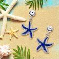 wholesale S925 Sterling Silver Blue Enamel Starfish Dangle Stud Earrings Hypoallergenic Ocean Jewelry for Women-0-5