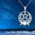 wholesale 925 Sterling Silver Pagan Wiccan Necklace with Opalite Stone and Triple Moon Symbol Pendant Norse Viking Jewelry-0-1