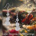 wholesale 925 Sterling Silver Musical Instrument Drop Earrings for Women Girls - Elegant Cello Design with Cubic Zirconia Stones (Silver)-0-4