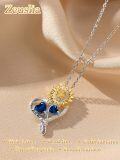 wholesale S925 Sterling Silver with 2-Carat Natural Sapphire Sunflower Birthstone Pendant Necklace - Love Gift for Women-0-1