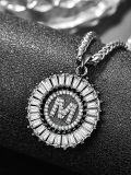 wholesale 925 Sterling Silver Round CZ Initial Pendant Necklaces for Men & Women-0-1