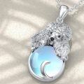 wholesale 925 Sterling Silver Blue Moonstone Poodle Pendant Necklaces for Women Memory Gifts-0-1