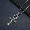 wholesale 925 Sterling Silver Oxidized Egyptian Ankh Cross Scarab Pendant Necklace-0-4