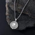 wholesale 925 Sterling Silver Skull Round Pendant Necklace with Chain for Men Women  45cm Length-0-4
