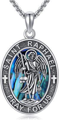 wholesale 925 Sterling Silver Archangel Raphael Necklace with Healing Stone - Handmade for Love & Harmony - Adjustable Chain, Exquisite Gift Box Included-Saint Raphael