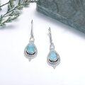 wholesale 925 Sterling Silver Larimar & White Zircon Art Deco Infinity Drop Earrings, 35x12mm-0-1
