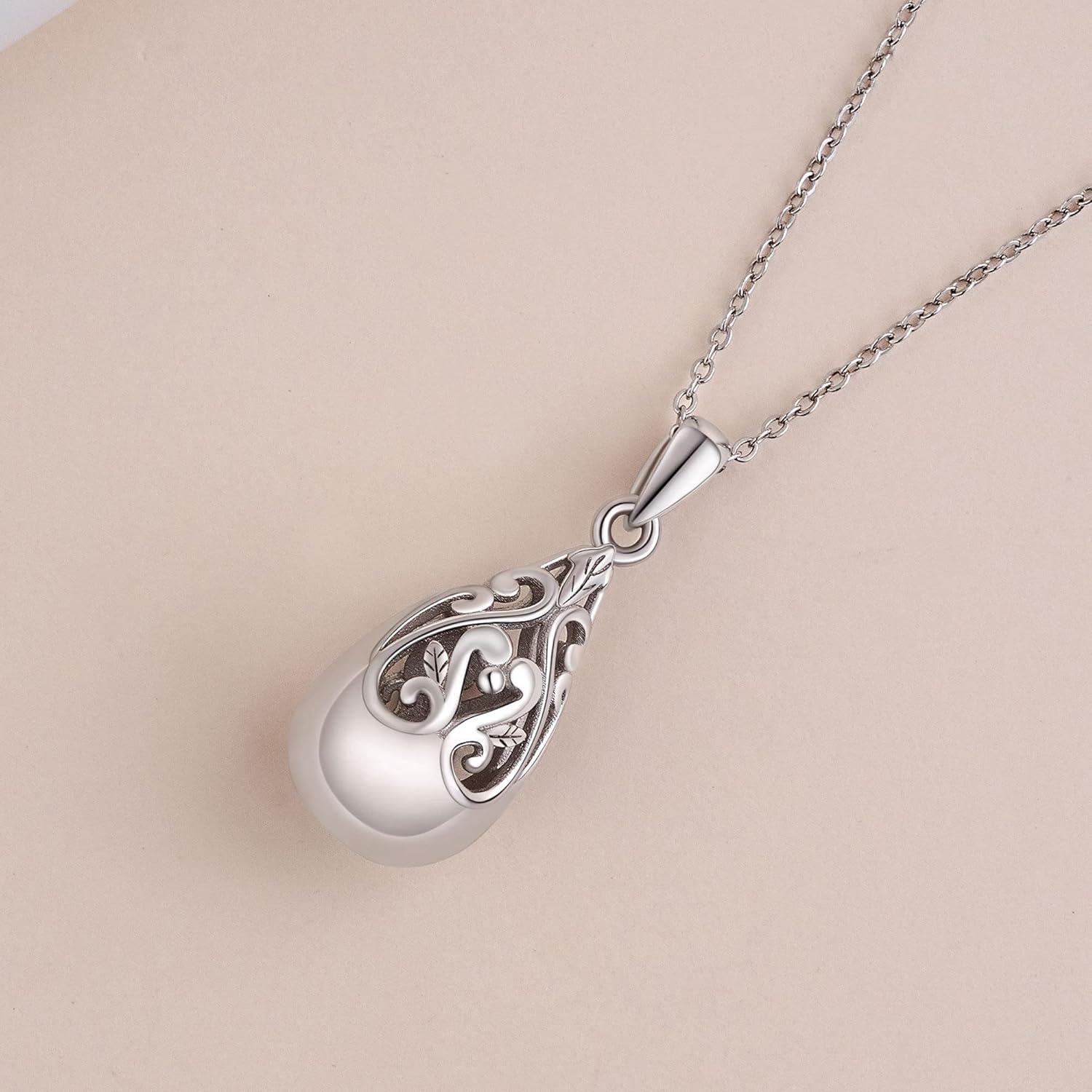 wholesale 925 Sterling Silver Filigree Tear Drop Cremation Keepsake Pendant with Chain and Funnel Set-0-2