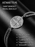 wholesale 925 Sterling Silver Saint Benedict Medal Charm Bracelet with Extender Chain for Men Women Boys Girls (Silver)-0-4