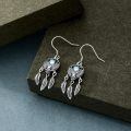 wholesale 925 Sterling Silver Dreamcatcher Feather Moonstone Drop Dangle Earrings for Women Girls  4cm Length-0-1